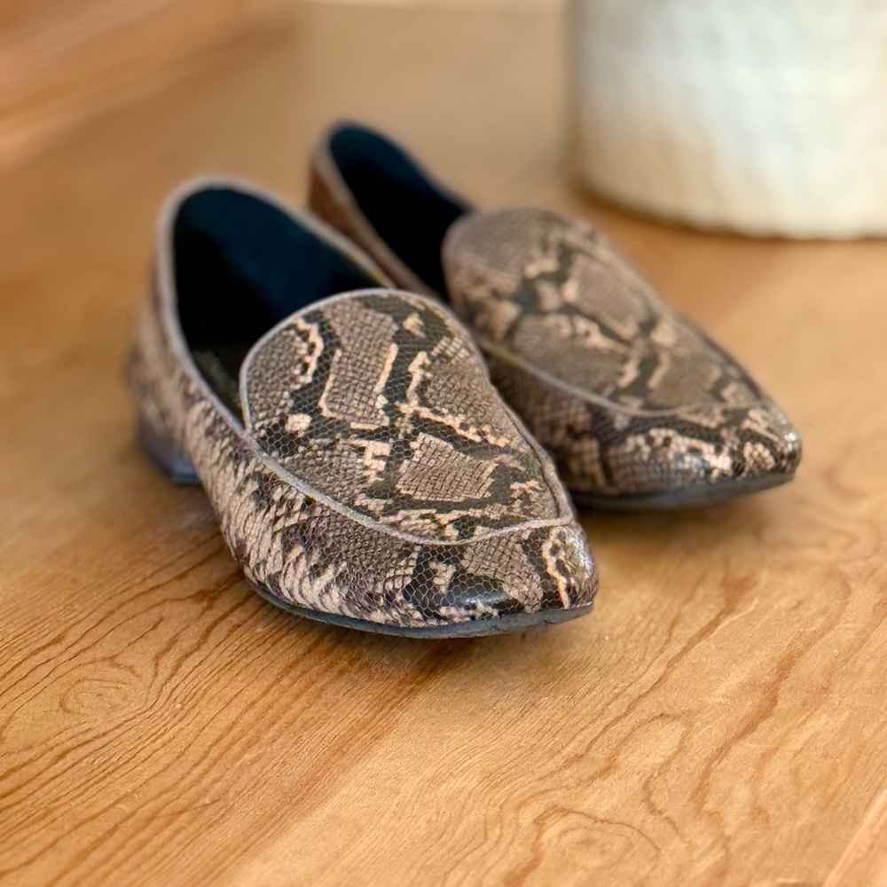 Donald J. Pliner Brown Snake Pattern Leather & Suede Loafers